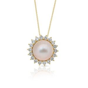 GCI Certified 1.67ct Natural Diamond and Mobe Pearl Pendant - 18K Gold